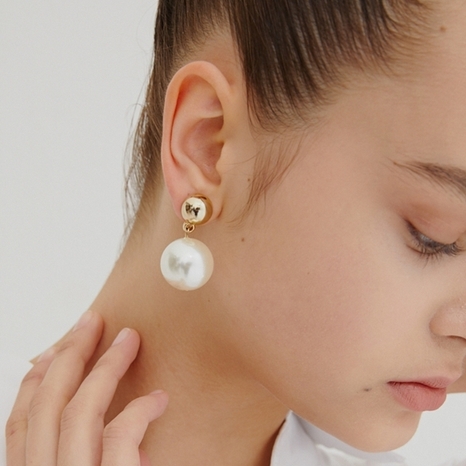 Gold Ball And Big Pearl Drop Earrings