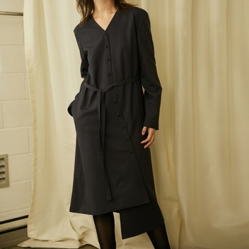 UNEVEN CUT COAT DRESS - DARK NAVY