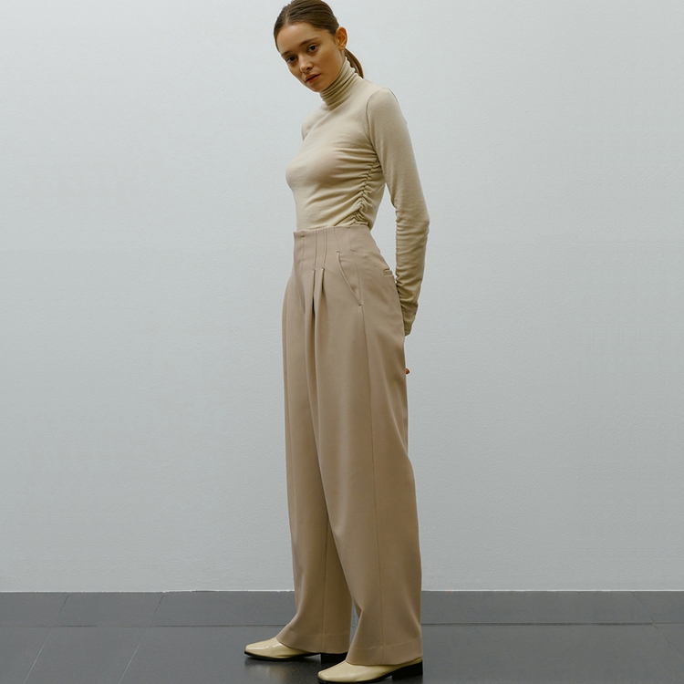 HIGH WAIST STITCH PANTS (BEIGE)