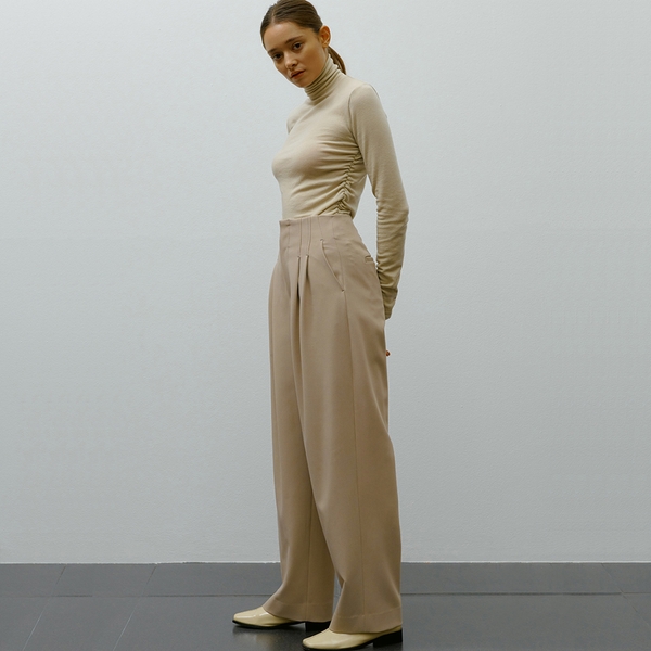 HIGH WAIST STITCH PANTS (BEIGE)