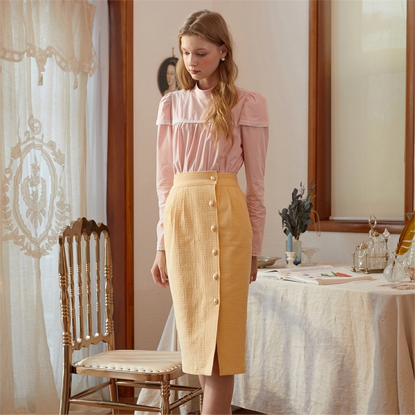 [일루스트리스일루전] YELLOW TWEED H LINE SKIRT