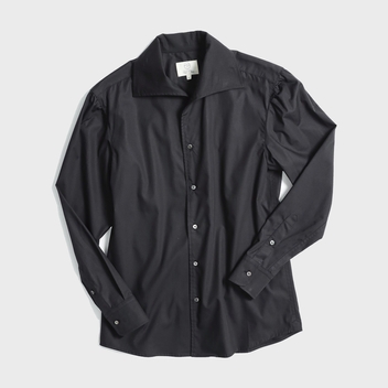 one-piece collar shirring shirt (Black)