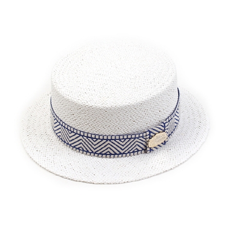 Blue Mono Line White Flat Short Panama Hat