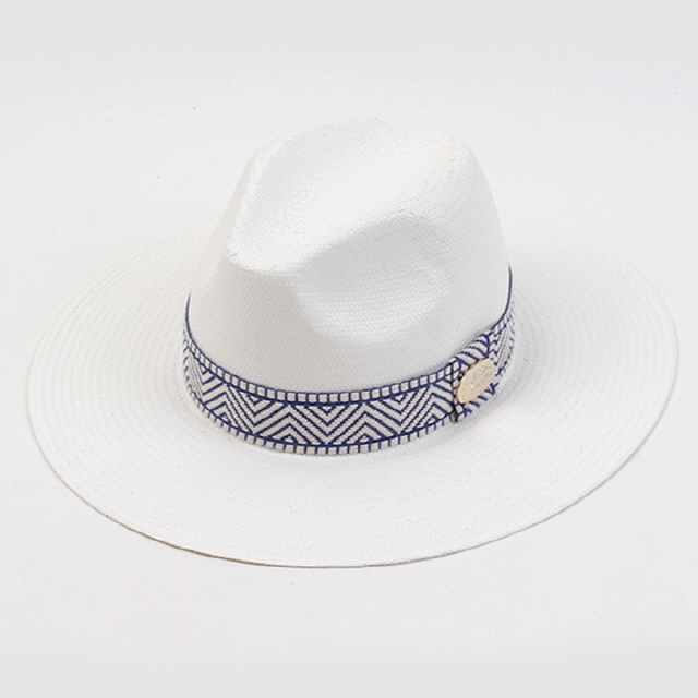 Blue Mono Line Summer Long White Fedora