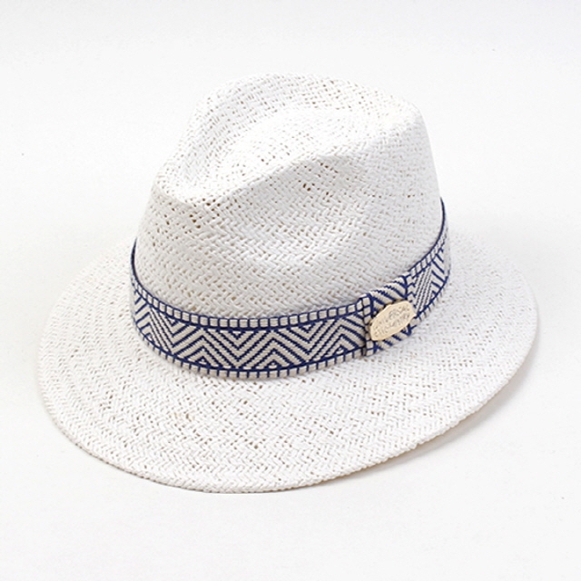 Blue Mono Line Swing White Short Fedora