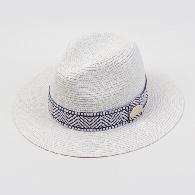 Blue Mono Line Summer White Fedora