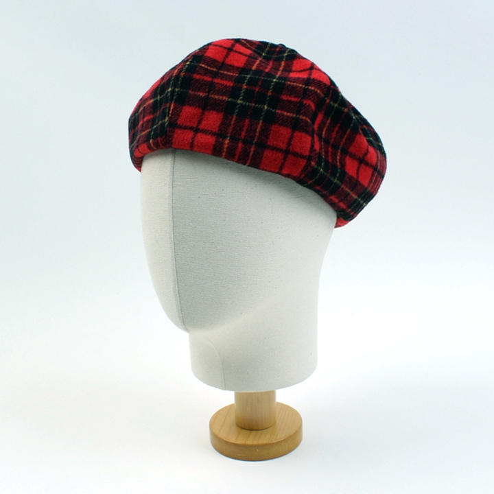 Tartan Check Wool Red Beret