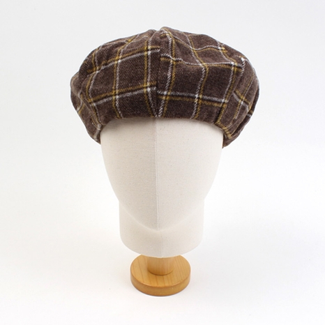 Retro Check Brown Wool Beret