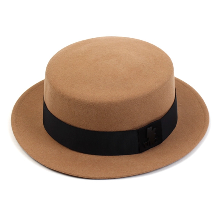 Beige Flat Line Short Wool Fedora