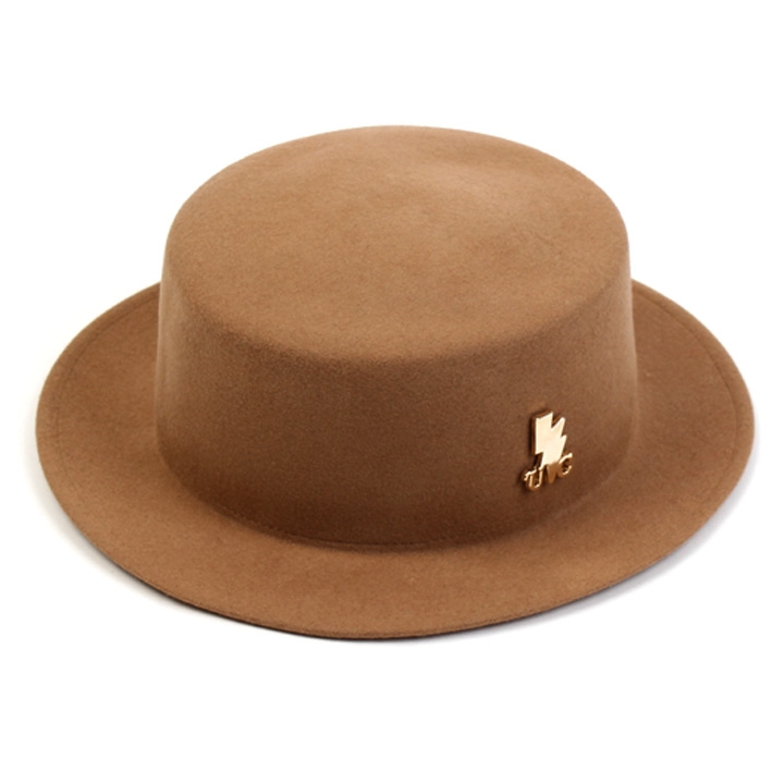 Beige Flat Short Wool Fedora