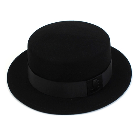 Black Flat Short Line Wool Fedora