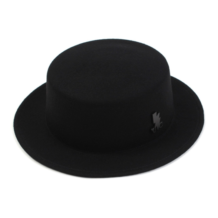 Black Flat Short Wool Fedora BK