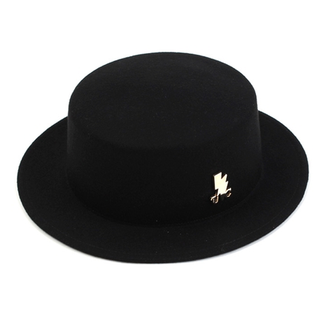 Black Flat Short Wool Fedora GD