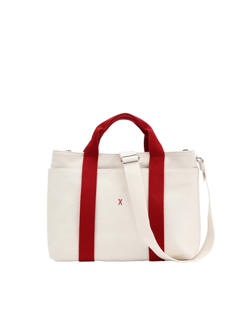 Stacey Daytrip Tote Canvas M Ivory_Red 