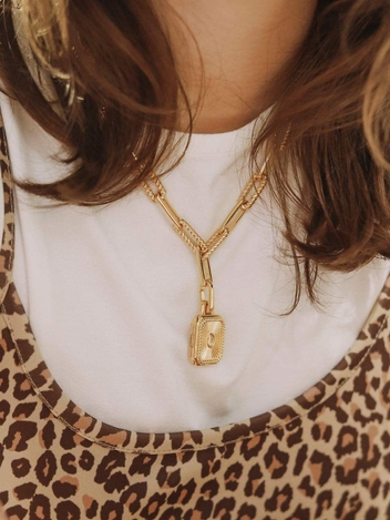 Gold Moonstonesquare Locket Coterie Chain Necklace