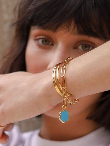 Gold Turquoise Hex Bracelet