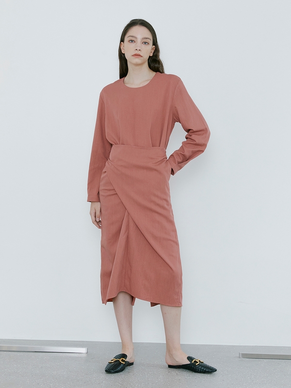 Twist Wrap Dress -  Brick Red