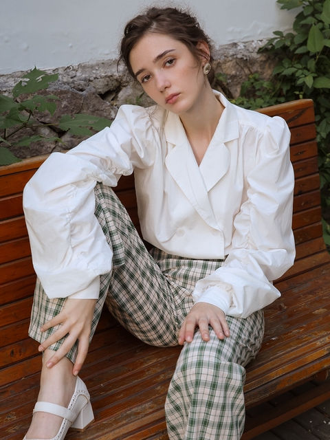 Wide green high waist check pants