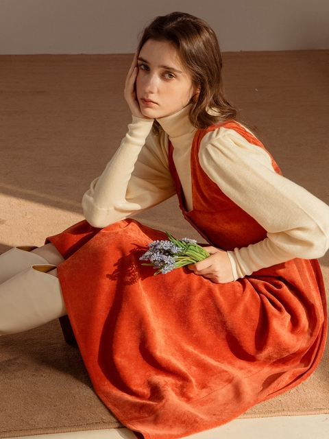 Wide shoulder strap orange long dress