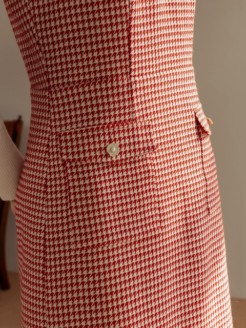 Red hound tooth check slim dress