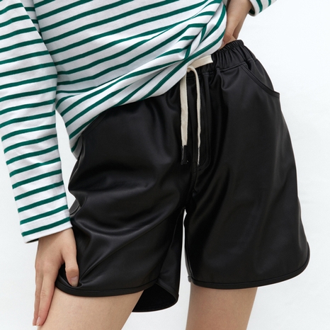 [GUAV] String Leather Shorts Black