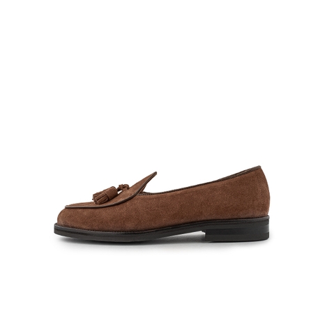 COW SUEDE BELGIAN TASSEL LOAFERS_BROWN