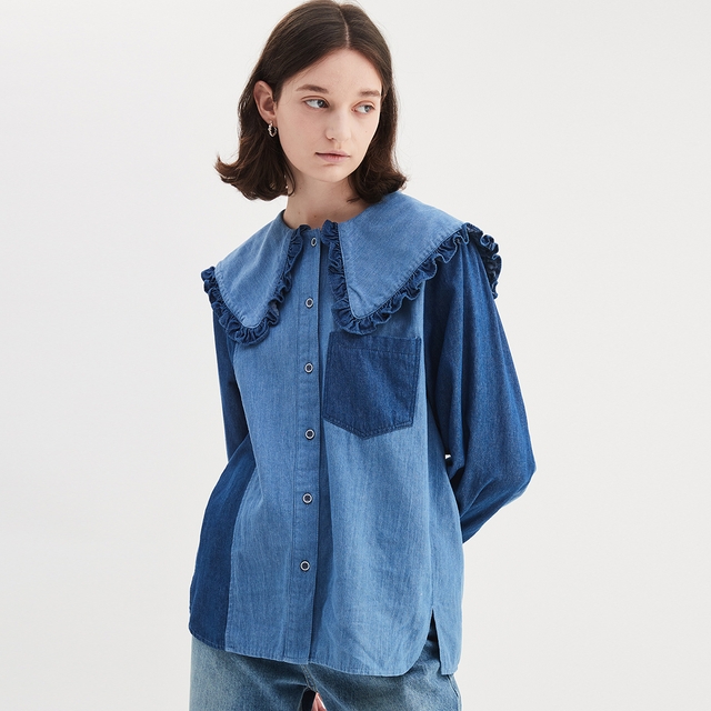 COLOR CONTRAST DENIM BLOUSE