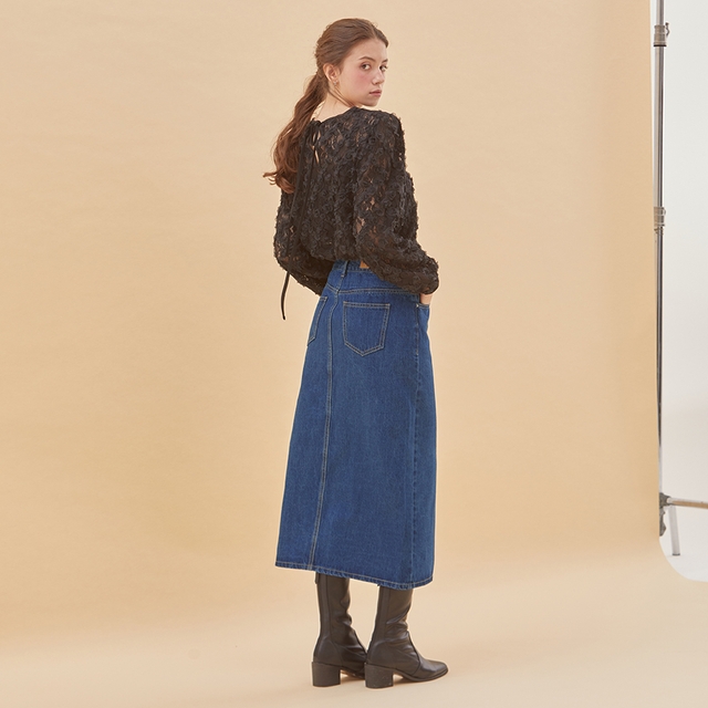 DENIM BUTTON LONG SKIRT INDIGO