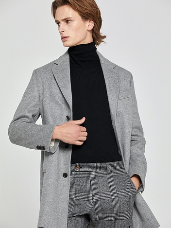 Notched Collar Half Coat_Light Grey