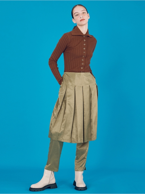 Pleats Skirt Pants_Khaki