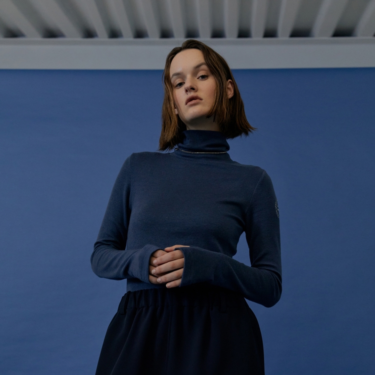 [GUAV] Ring Wool Blended Turtle Neck Lake blue