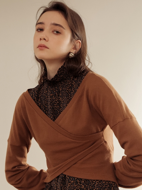 Cross v neck sweater_Brown