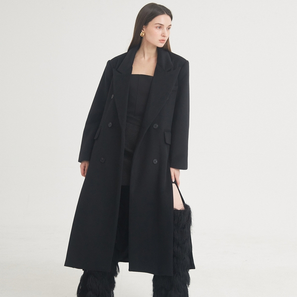 Tailored Double-Breasted Slit Coat (Black)