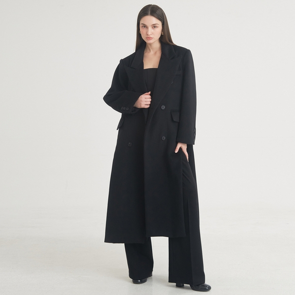 Tailored Double-Breasted Slit Coat (Black)