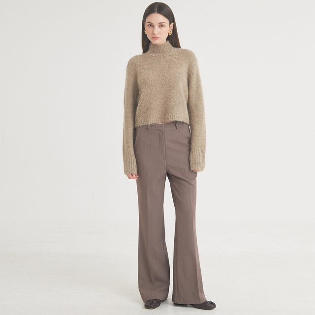 Wool Stripe Flare Pants (Brown)