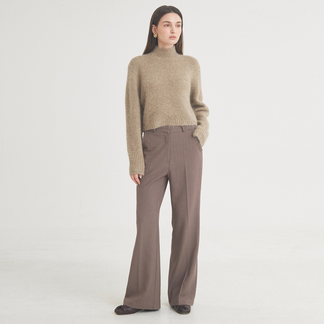 Wool Stripe Flare Pants (Brown)