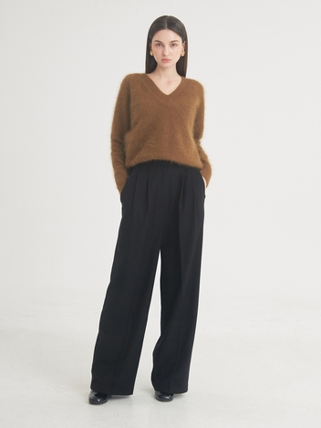 Two-Tuck Button Wide Wool Pants (Black)