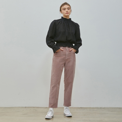 HIGH WAIST CORDUROY CROP PANTS PINK