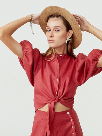 Bubble Crop Top - Cherry