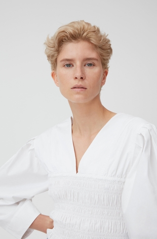 Heavy Cotton V-Neck Smock Blouse