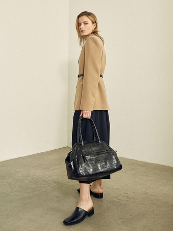 TWO ZIPPER BAG CROC ORIGINAL (BLACK PEPPER)