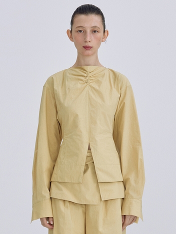 Shirring Slit Blouse_Butter Yellow