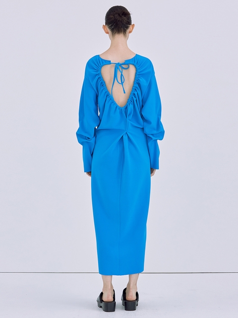 Shirring Backless Long Dress_Blue