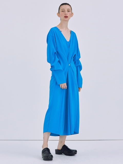 Shirring Backless Long Dress_Blue