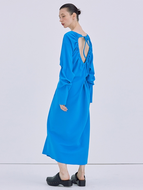 Shirring Backless Long Dress_Blue