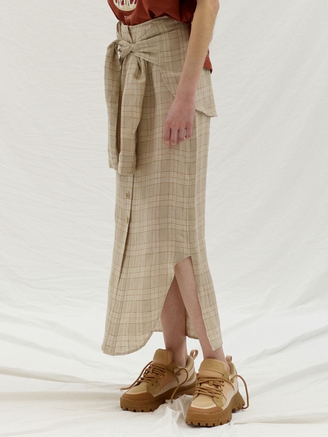 TIE UP POINT LINEN SKIRT - BEIGE