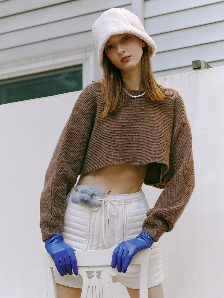 Round Crop Knit Top, Brown