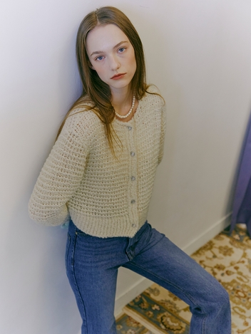 Boucle Knit Cardigan, Cream