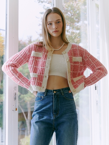 Tweed Knit Cardigan, Pink
