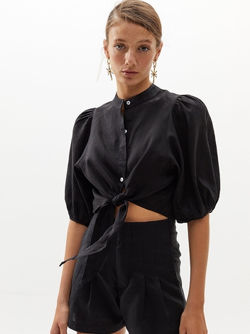 Bubble Crop Top - Black